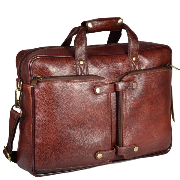 Wildhorn Genuine Leather Brown 16 inch Briefcase Laptop Bag for Men with Padded Compartment | Leather Travel Bag with Laptop Compartment - WILDHORN