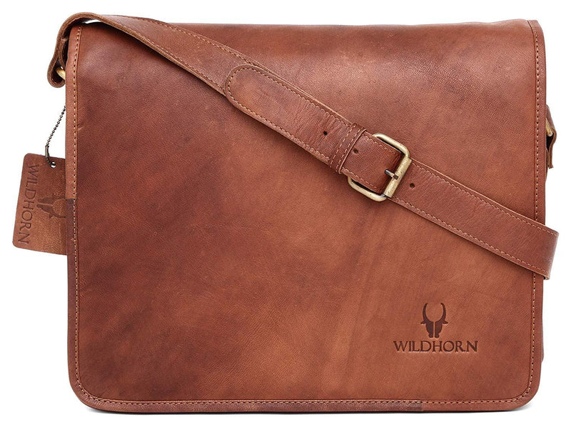 WILDHORN Men s Leather Vintage Laptop Messenger Bag Tan