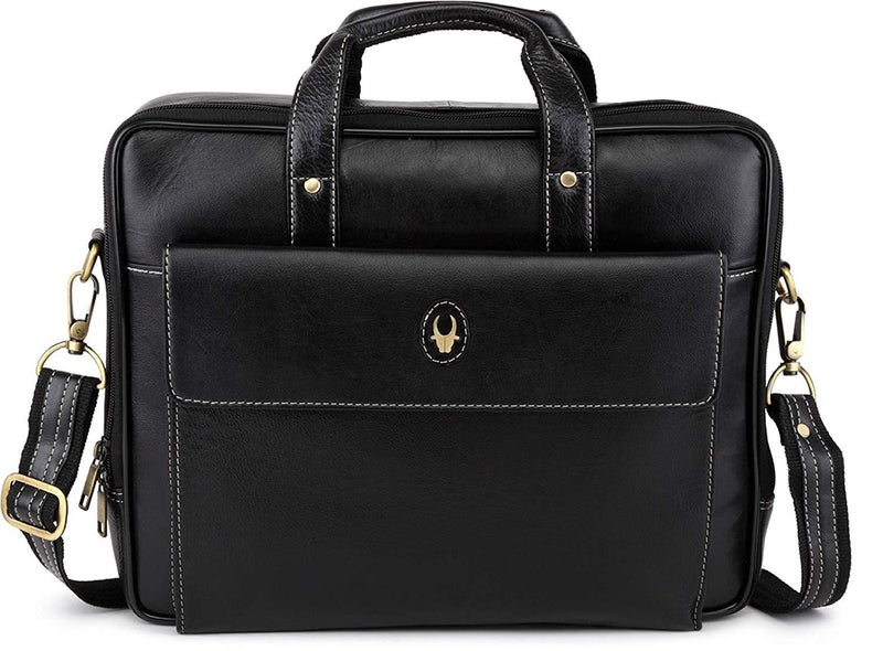 WildHorn Black 100% Genuine Leather 14.5 inch Laptop Messenger Bag - WILDHORN