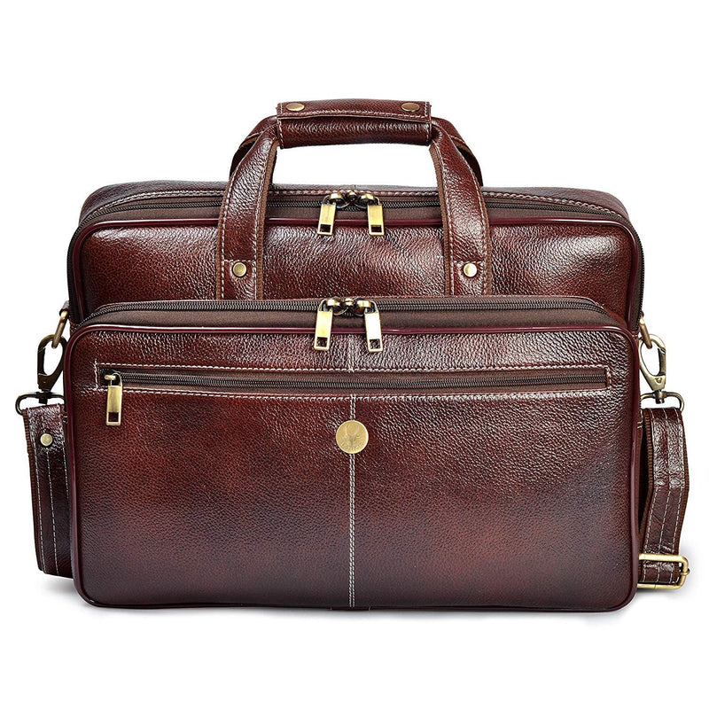 Wildhorn Genuine Leather Brown 15.6 inch Briefcase Laptop Bag for Men with Padded Compartment | Leather Travel Messenger Bag with Laptop Compartment(MB596) - WILDHORN