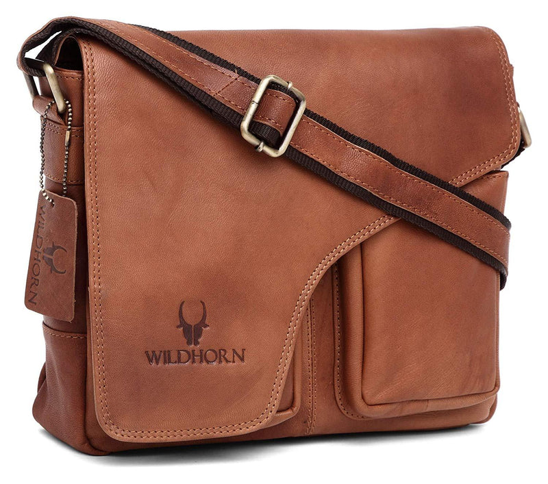 WildHorn India Leather 11 inches Tan Messenger Bag (MB565) - WILDHORN