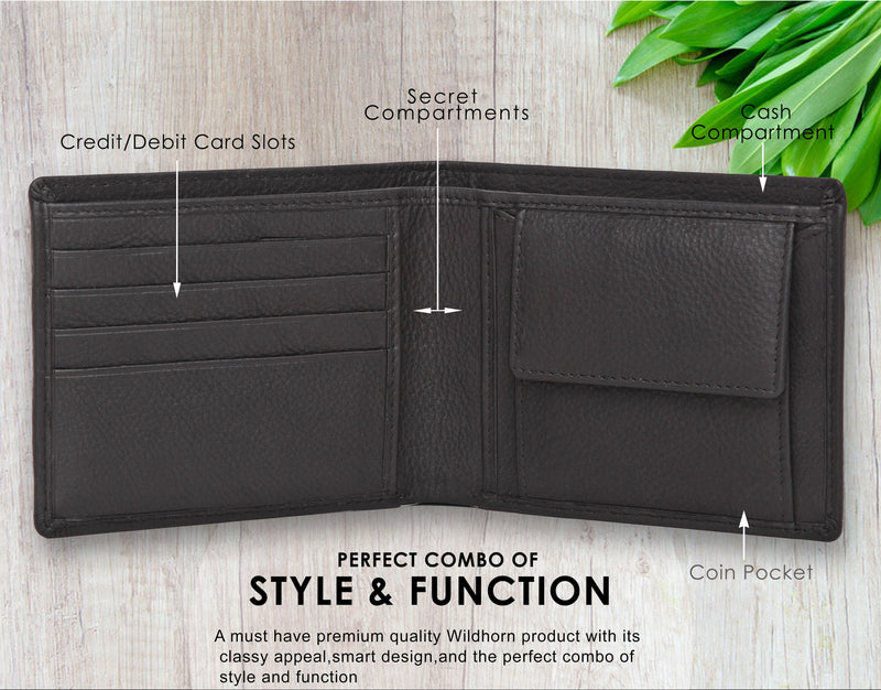 WildHorn® RFID Protected Genuine High Quality Leather Wallet Keychain & Pen Combo for Men
