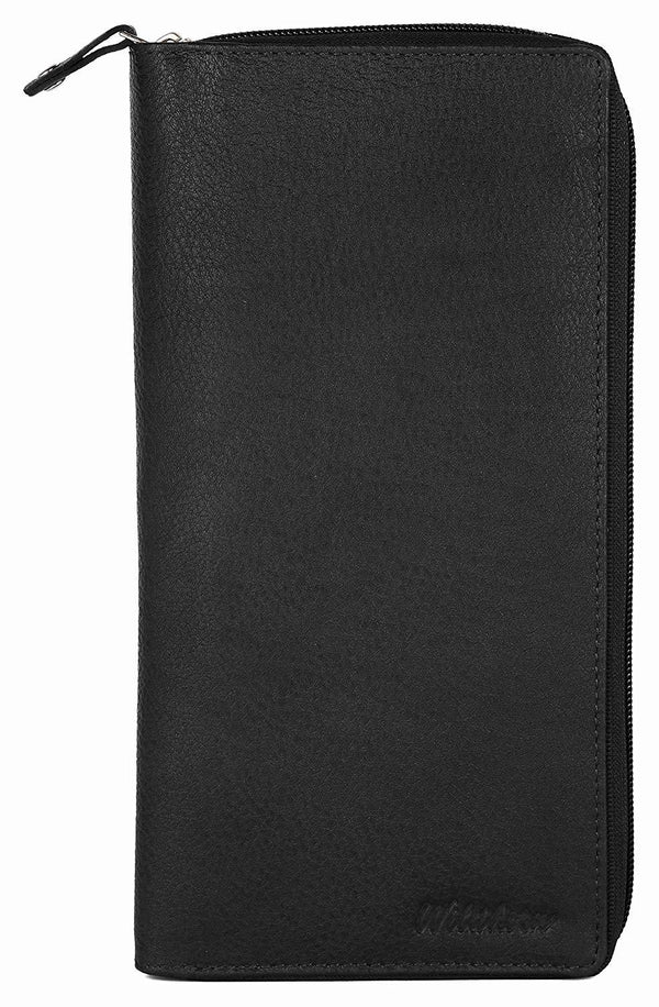 WildHorn Black Men's RIFD Protected Genuine Leather Passport Holder/Cheque Book Holder/Document Holder (Black) - WILDHORN