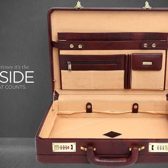 WildHorn® 100% Genuine Leather Premium Briefcase Attache Bag|Office|Meeting (Dimension : 17 x 12.5 x 4 Inch) - WILDHORN