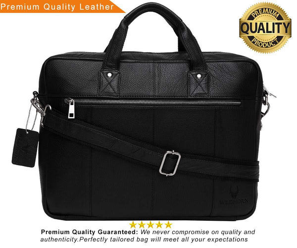 WildHorn Leather Laptop Messenger Bag,16 x 3 x 12 Inches(Black) - WILDHORN