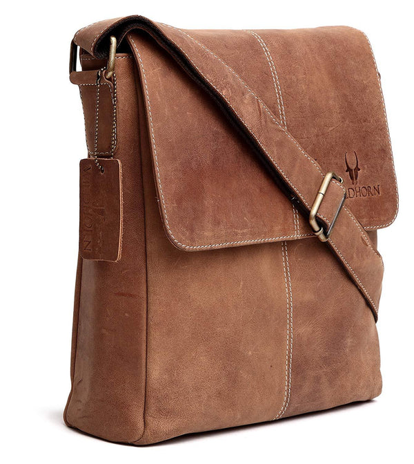WildHorn Leather 25.4 cms Brown Messenger Bag - WILDHORN