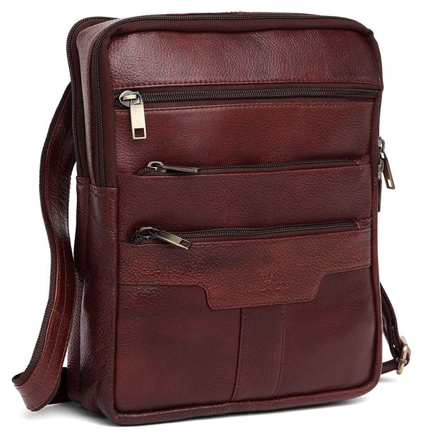 Wildhorn Genuine Leather Brown Sling Messenger bag for men | Everyday Multipurpose Crossbody Office Traveller bag(MB574 MAROON) - WILDHORN