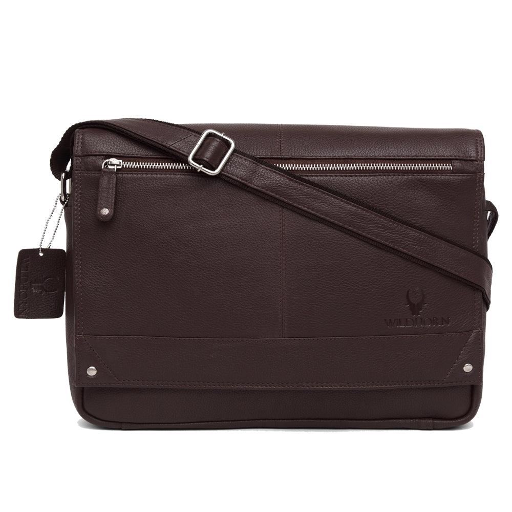 WILDHORN Leather 15 inches Bombay Brown Messenger Bag (MB515)