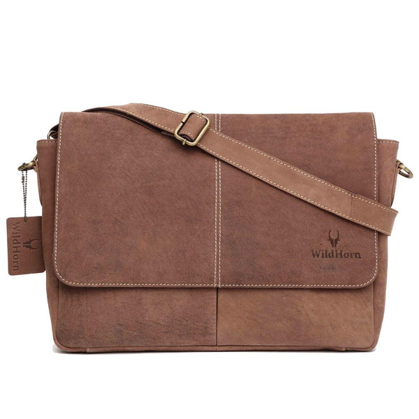 WildHorn Men's Urban Edge Vintage Hunter Leather Laptop Messenger Bag (Brown) - WILDHORN