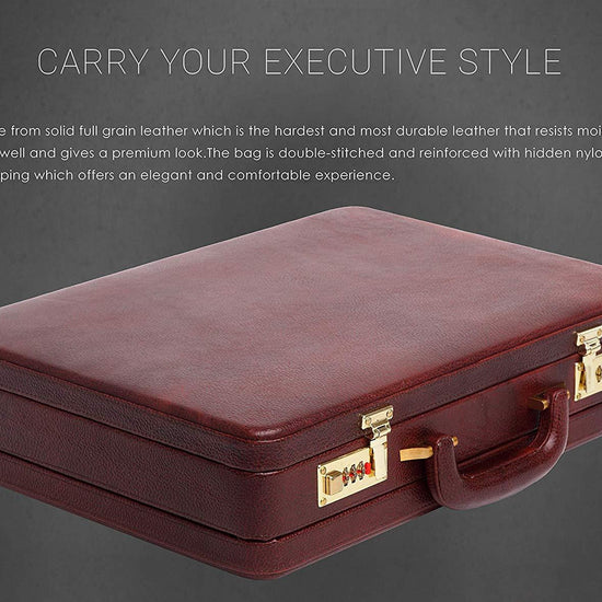 WildHorn® 100% Genuine Leather Premium Briefcase Attache Bag|Office|Meeting (Dimension : 17 x 12.5 x 4 Inch) - WILDHORN