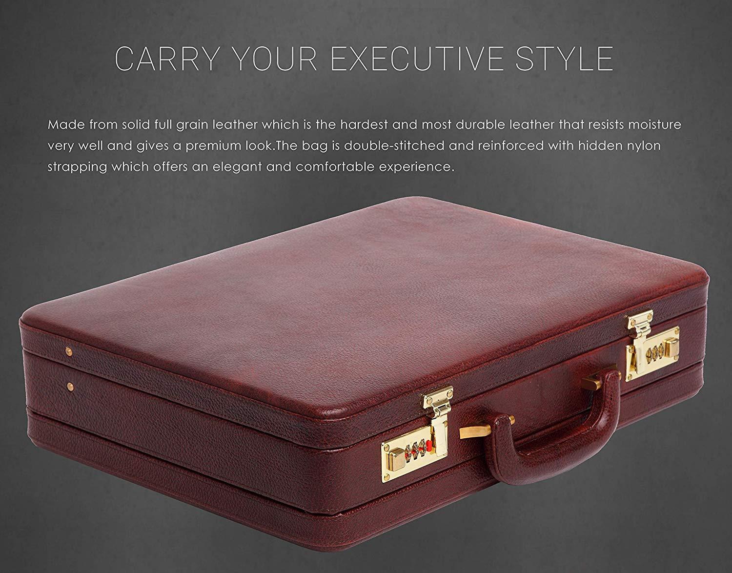 WildHorn® 100% Genuine Leather Premium Briefcase Attache Bag|Office|Meeting (Dimension : 17 x 12.5 x 4 Inch) - WILDHORN