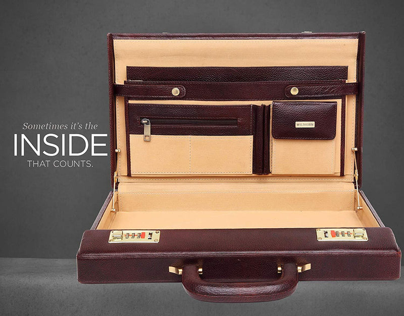 WildHorn® 100% Genuine Leather Premium Briefcase Attache Bag|Office|Meeting (Dimension : 17 x 12.5 x 3 Inch) - WILDHORN