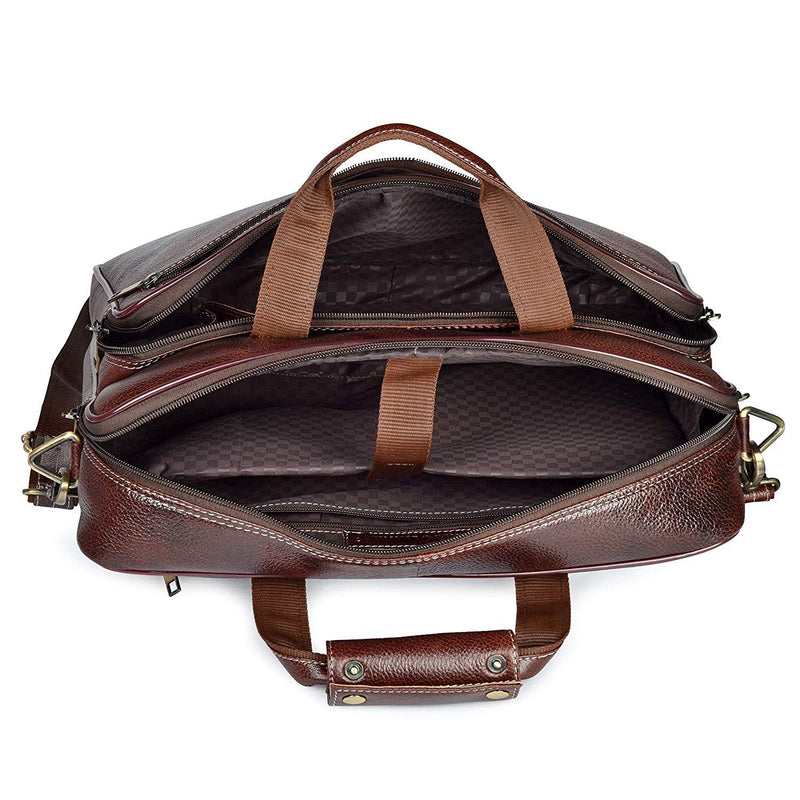 Wildhorn Genuine Leather Brown 15.6 inch Briefcase Laptop Bag for Men with Padded Compartment | Leather Travel Messenger Bag with Laptop Compartment(MB596) - WILDHORN