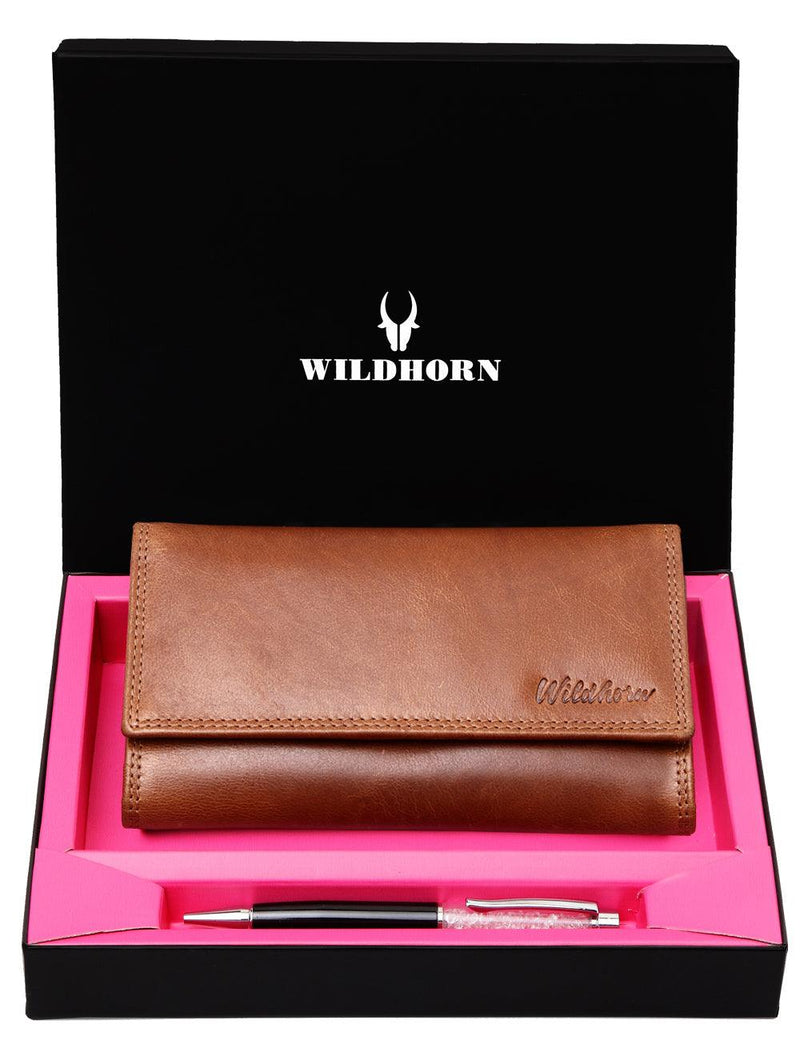 WildHorn®Women's Leather Wallet and Pen Combo Set - WILDHORN