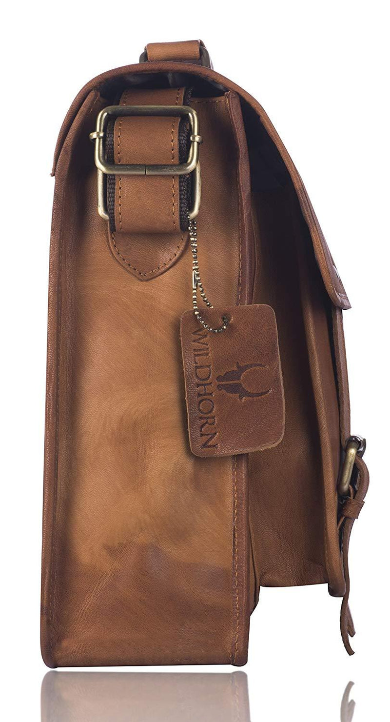 WildHorn 100% Genuine Leather (15.6 inch) Laptop Messenger Bag Dimension : L-15.5 inch W-4 inch H-12 inch - WILDHORN