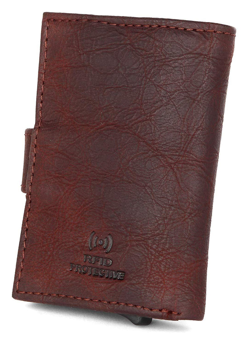 WildHorn® RFID Protected Unisex Genuine Leather Card Holder (Wine RED) - WILDHORN