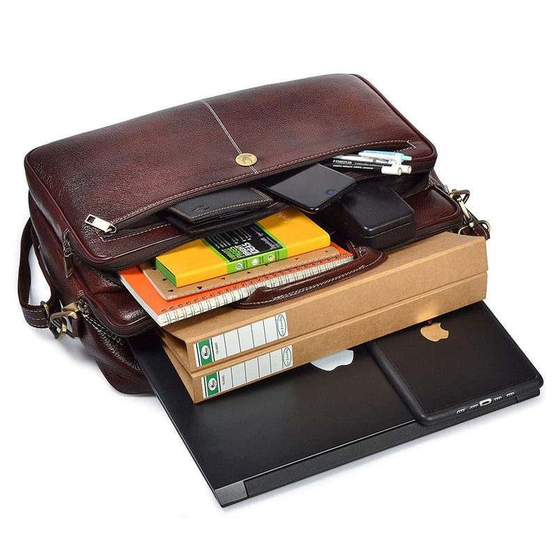 Wildhorn Genuine Leather Brown 15.6 inch Briefcase Laptop Bag for Men with Padded Compartment | Leather Travel Messenger Bag with Laptop Compartment(MB596) - WILDHORN