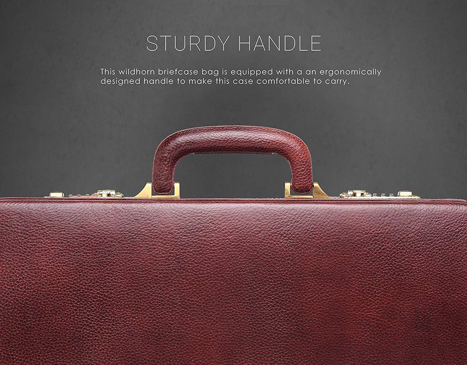WildHorn® 100% Genuine Leather Premium Briefcase Attache Bag|Office|Meeting (Dimension : 17 x 12.5 x 4 Inch) - WILDHORN