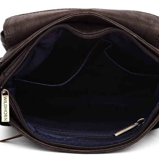 WILDHORN Leather Sling Messenger Bag for Men. DIMENTION : L-8 inch W-3 inch H-9 inch - WILDHORN