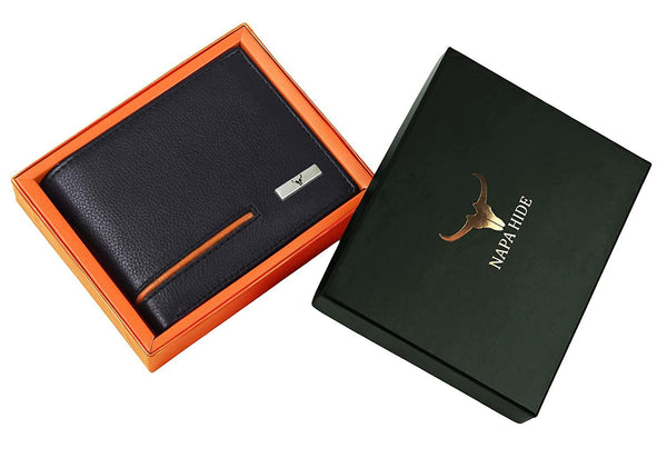 NAPA HIDE Leather Wallet for Men I 6 Card Slots I 2 Currency Compartment I 1 Transparent ID Window I 1 Zip Compartment