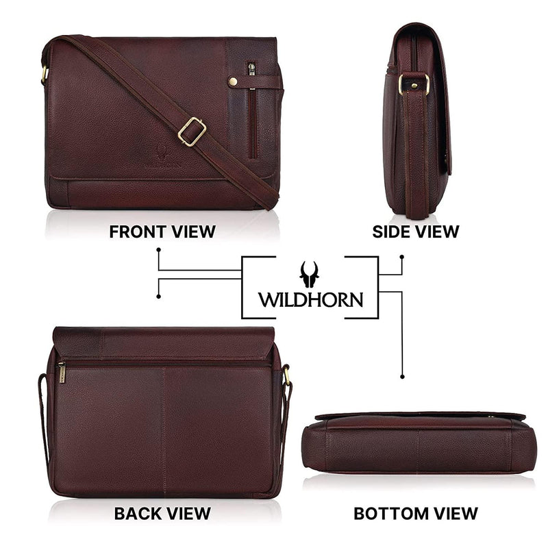 Wildhorn Genuine Leather 14.5 Inch Laptop Messenger Bag for Men|Everyday Crossbody Shoulder Office Travel Messenger Bag - WILDHORN