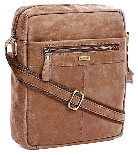 WILDHORN Leather Men's sling Bag I Messenger Bag I Zipper Crossbody Shoulder Satchel Bags for Work Business & Travel Dimension: L- 11 inch H- 12.5 inch W- 2.5 inch - WILDHORN