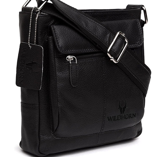 WILDHORN Leather Sling Messenger Bag for Men. DIMENTION : L-8 inch W-3 inch H-9 inch - WILDHORN
