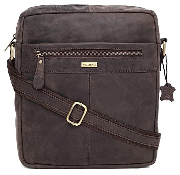 WILDHORN Leather Men's sling Bag I Messenger Bag I Zipper Crossbody Shoulder Satchel Bags for Work Business & Travel Dimension: L- 11 inch H- 12.5 inch W- 2.5 inch - WILDHORN