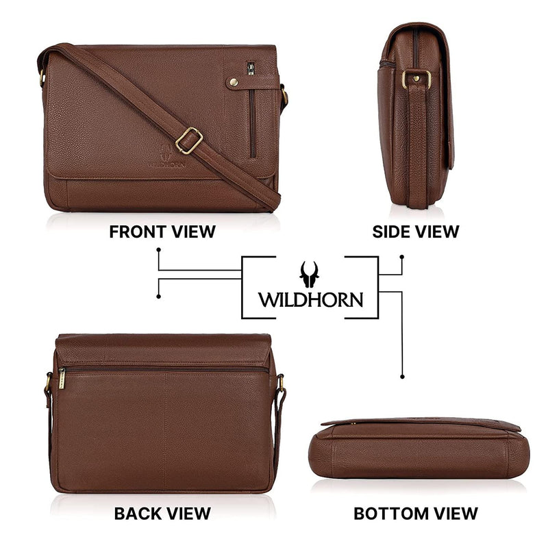 Wildhorn Genuine Leather 14.5 Inch Laptop Messenger Bag for Men|Everyday Crossbody Shoulder Office Travel Messenger Bag - WILDHORN