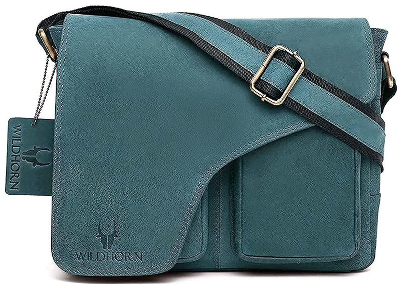 WILDHORN Leather Messenger Bag for Men I Handcrafted I Adjustable Strap I DIMENSION:L- 11 inch H-9.5 inch W- 3 inch - WILDHORN