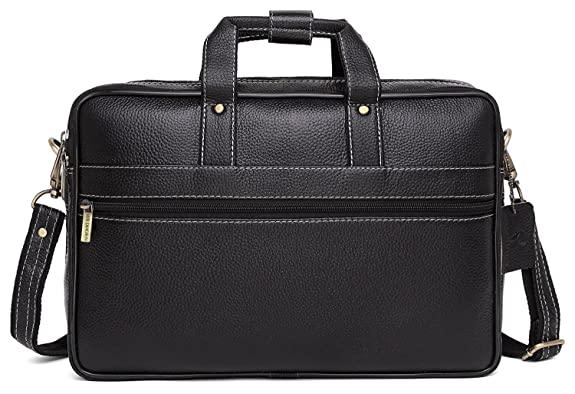 Wildhorn Original Leather Black 15.5 inch Laptop Bag for Men with Padded Compartment | Everyday Leather Office Messenger Bag - WILDHORN