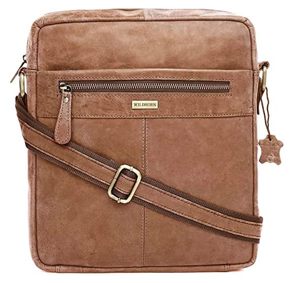 WILDHORN Leather Men's sling Bag I Messenger Bag I Zipper Crossbody Shoulder Satchel Bags for Work Business & Travel Dimension: L- 11 inch H- 12.5 inch W- 2.5 inch - WILDHORN