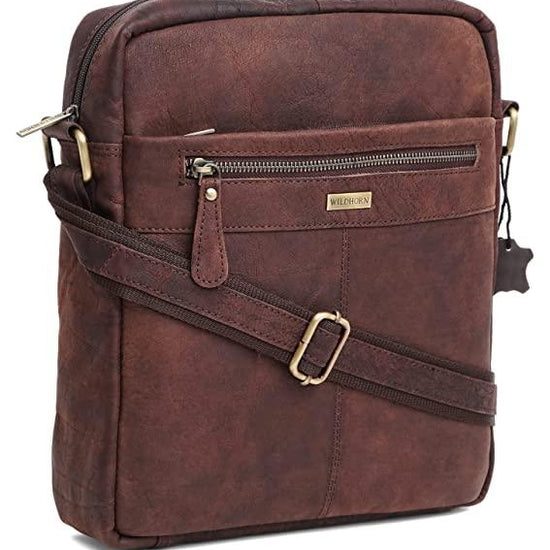 WILDHORN Leather Men's sling Bag I Messenger Bag I Zipper Crossbody Shoulder Satchel Bags for Work Business & Travel Dimension: L- 11 inch H- 12.5 inch W- 2.5 inch - WILDHORN