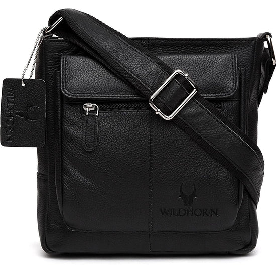 WILDHORN Leather Sling Messenger Bag for Men. DIMENTION : L-8 inch W-3 inch H-9 inch - WILDHORN
