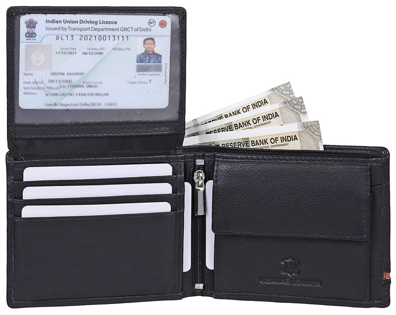 NAPA HIDE Leather Wallet for Men I 6 Card Slots I 2 Currency Compartment I 1 Transparent ID Window I 1 Zip Compartment - WILDHORN