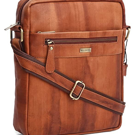 WILDHORN Leather Men's sling Bag I Messenger Bag I Zipper Crossbody Shoulder Satchel Bags for Work Business & Travel Dimension: L- 11 inch H- 12.5 inch W- 2.5 inch - WILDHORN