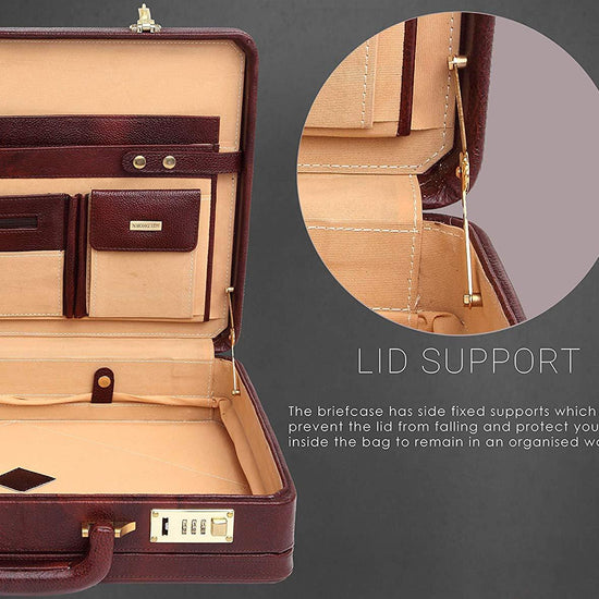 WildHorn® 100% Genuine Leather Premium Briefcase Attache Bag|Office|Meeting (Dimension : 17 x 12.5 x 4 Inch) - WILDHORN