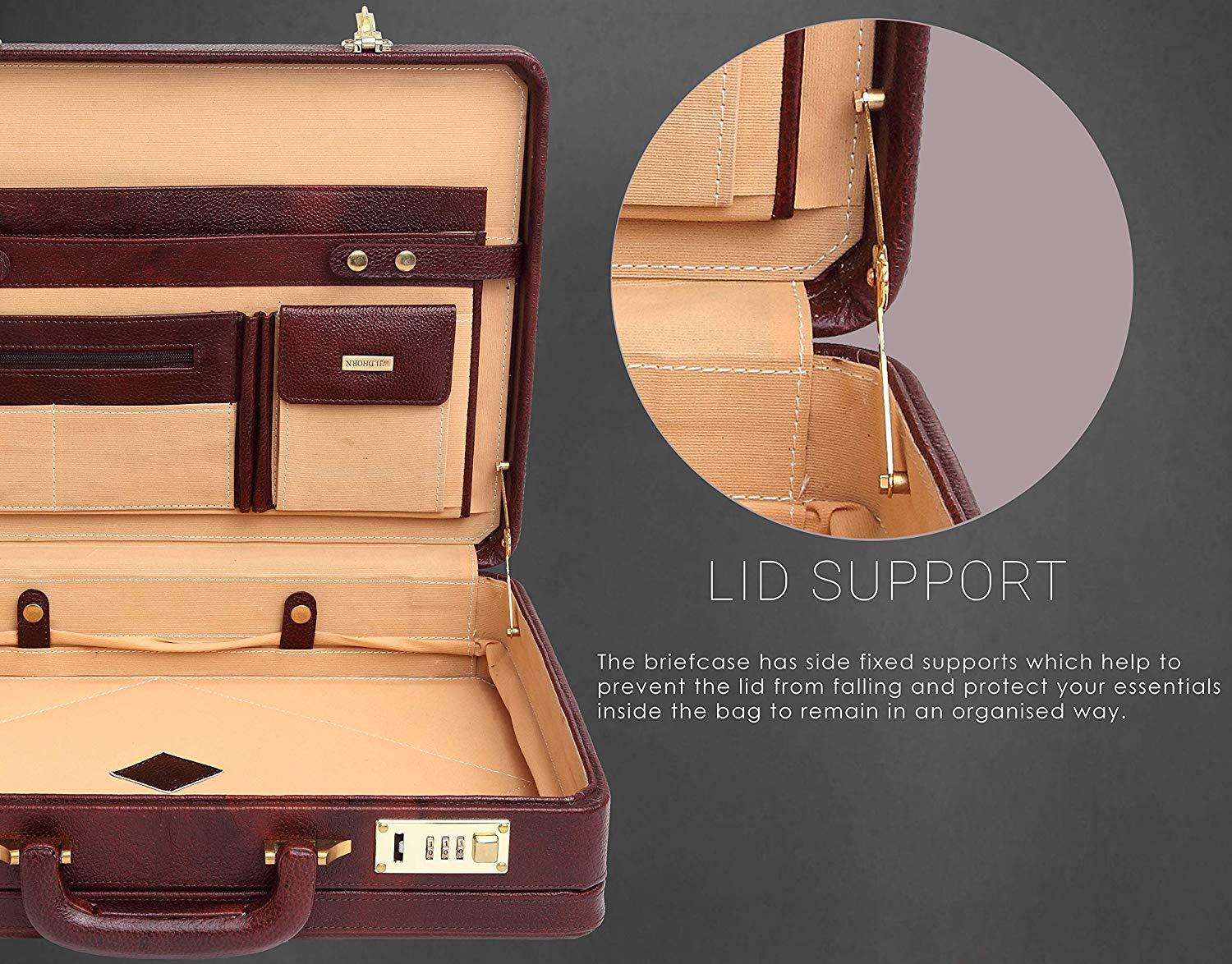 WildHorn® 100% Genuine Leather Premium Briefcase Attache Bag|Office|Meeting (Dimension : 17 x 12.5 x 4 Inch) - WILDHORN