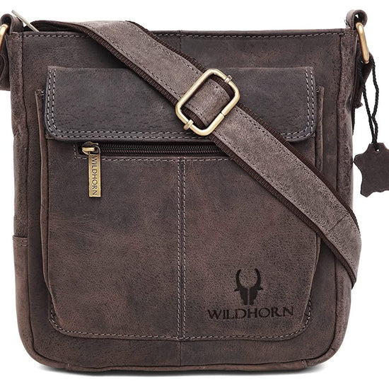 WILDHORN Leather Sling Messenger Bag for Men. DIMENTION : L-8 inch W-3 inch H-9 inch - WILDHORN