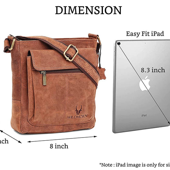 WILDHORN Leather Sling Messenger Bag for Men. DIMENTION : L-8 inch W-3 inch H-9 inch - WILDHORN