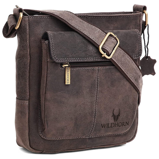 WILDHORN Leather Sling Messenger Bag for Men. DIMENTION : L-8 inch W-3 inch H-9 inch - WILDHORN