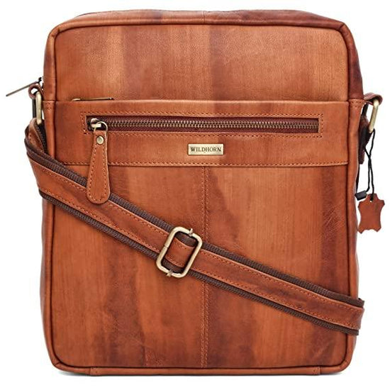 WILDHORN Leather Men's sling Bag I Messenger Bag I Zipper Crossbody Shoulder Satchel Bags for Work Business & Travel Dimension: L- 11 inch H- 12.5 inch W- 2.5 inch - WILDHORN