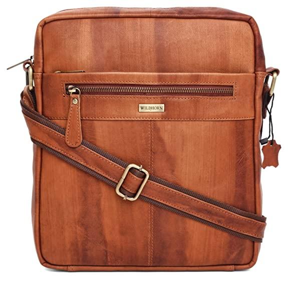 WILDHORN Leather Men's sling Bag I Messenger Bag I Zipper Crossbody Shoulder Satchel Bags for Work Business & Travel Dimension: L- 11 inch H- 12.5 inch W- 2.5 inch - WILDHORN