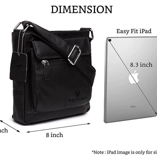 WILDHORN Leather Sling Messenger Bag for Men. DIMENTION : L-8 inch W-3 inch H-9 inch - WILDHORN