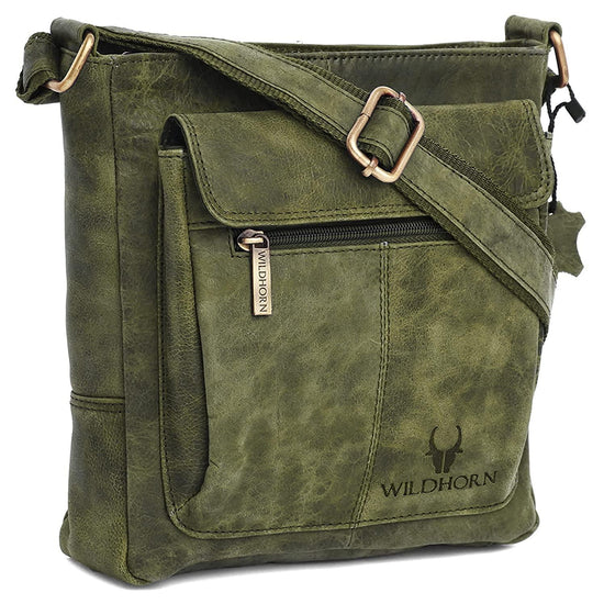 WILDHORN Leather Sling Messenger Bag for Men. DIMENTION : L-8 inch W-3 inch H-9 inch - WILDHORN