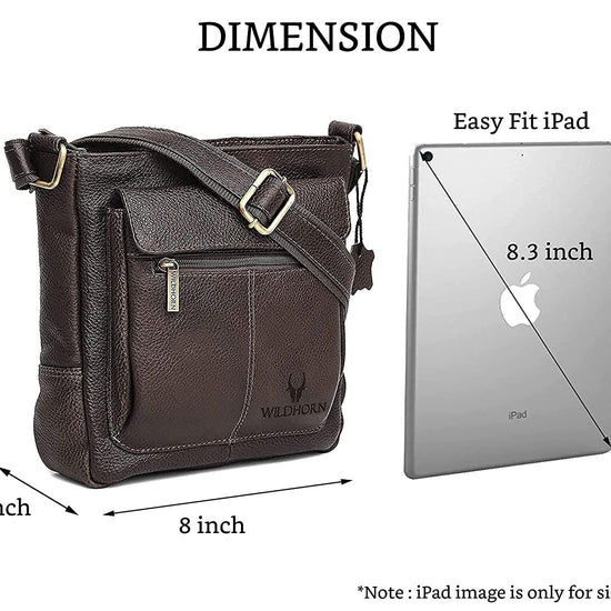 WILDHORN Leather Sling Messenger Bag for Men. DIMENTION : L-8 inch W-3 inch H-9 inch - WILDHORN