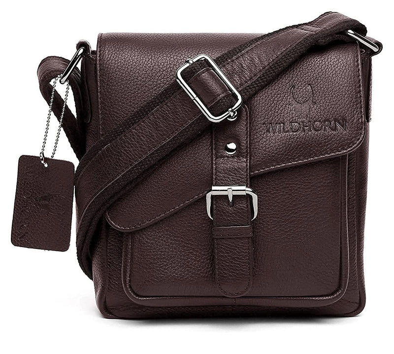 WILDHORN® Original Leather 9 inch Sling Bag for Men I Multipurpose Crossbody Bag I Travel Bag with Adjustable Strap I DIMENSION: L- 8 inch H- 9 inch W- 3 inch - WILDHORN