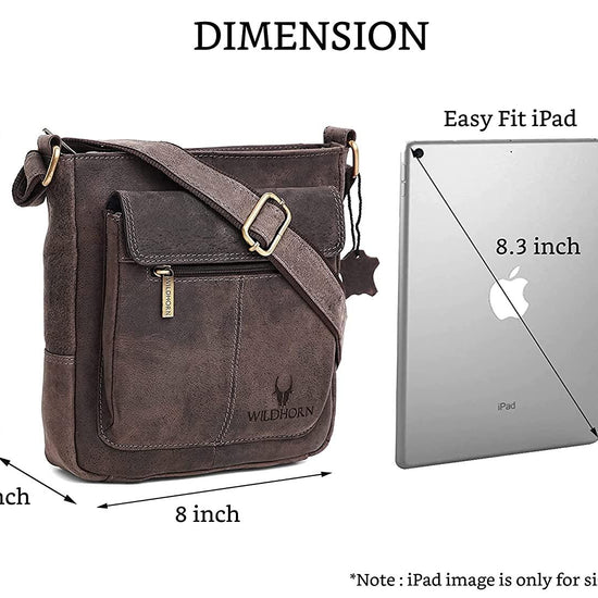 WILDHORN Leather Sling Messenger Bag for Men. DIMENTION : L-8 inch W-3 inch H-9 inch - WILDHORN