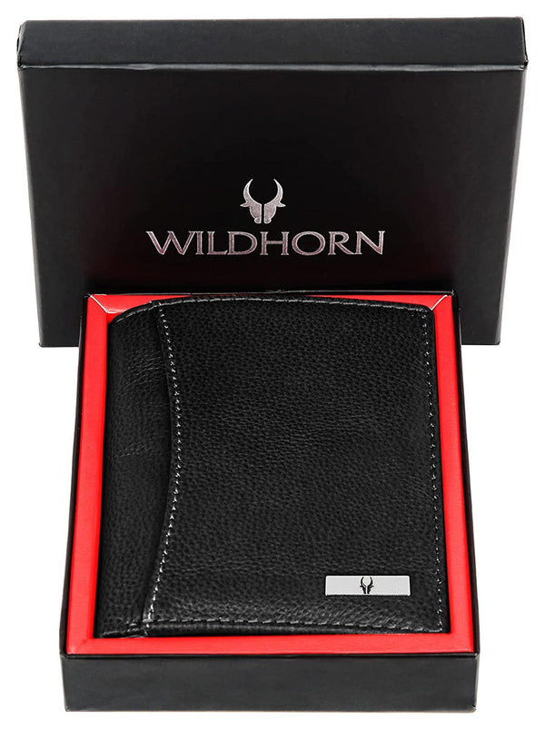 WildHorn Men's Top Grain Portrait Leather Ultra Strong Stitching Handcrafted RFID Blocking Wallet with 2 Transparent ID Windows Slots, 11 Card Slots and Zip Compartment