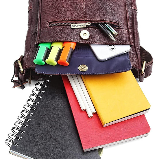 WILDHORN Leather Sling Messenger Bag for Men. DIMENTION : L-8 inch W-3 inch H-9 inch - WILDHORN